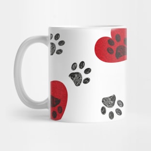 Black doodle paw print and hearts Mug